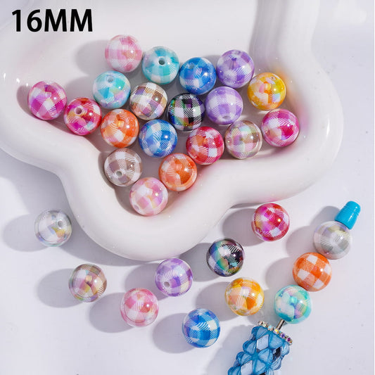Checkered Patterns, Round Acrylic Beads for Bracelets 16MM Random Mix