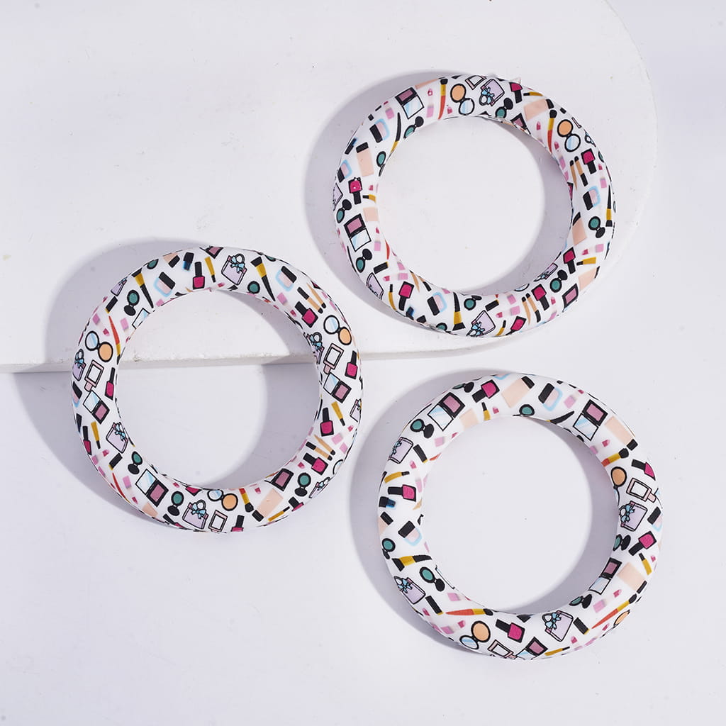 Cosmetics Series Prints Soft Round Ring Silicone Focal Beads 65MM