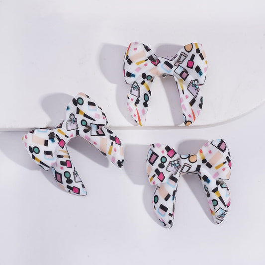 Silicone Focal Beads Soft Bowtie with Cosmetics Prints, 40MM