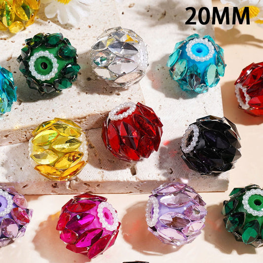 Sparkling Shiny Crystal Dazzling Marquise Cut Rhinestone with White Pearl Trim Round Acrylic Beads 20MM