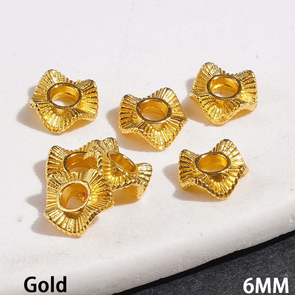 Tiny Wavy-Shaped Lotus Leaf Metal Spacer Beads with Stripes, 6MM, Multi-Color