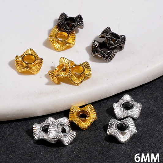 Striped Lotus Leaf Design Wavy Metal Spacer Beads, 6MM, Silver, Gold & Gun Black