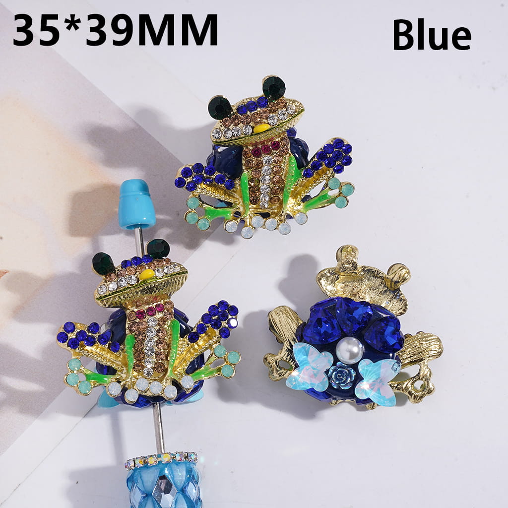 Bling Bling Alloy Frog with UV Coating Multi-Color Rhinestones & White Pearl Rose Flower Clay Beads , 35*39MM