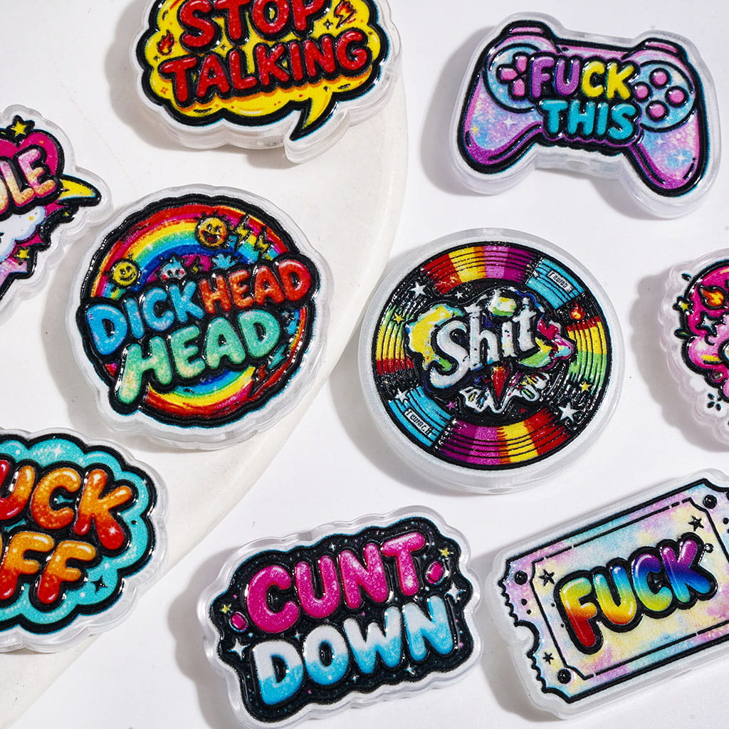 Playful Funny Quote & Humorous Text in Assorted Design Acrylic Beads, Random Mix