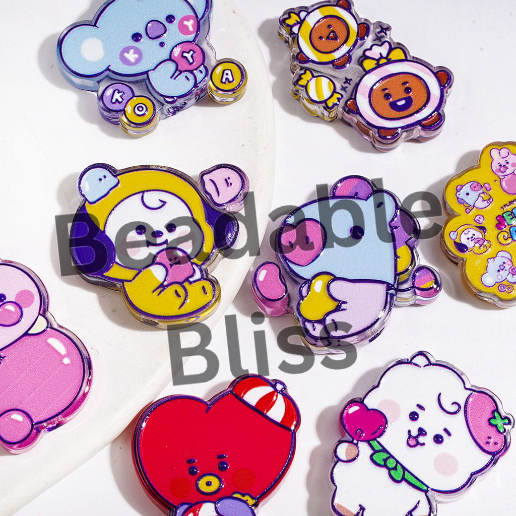 Cartoon Korea Boy Group Image in Candy Theme Acrylic Beads, Semi-Clear, Random Mix