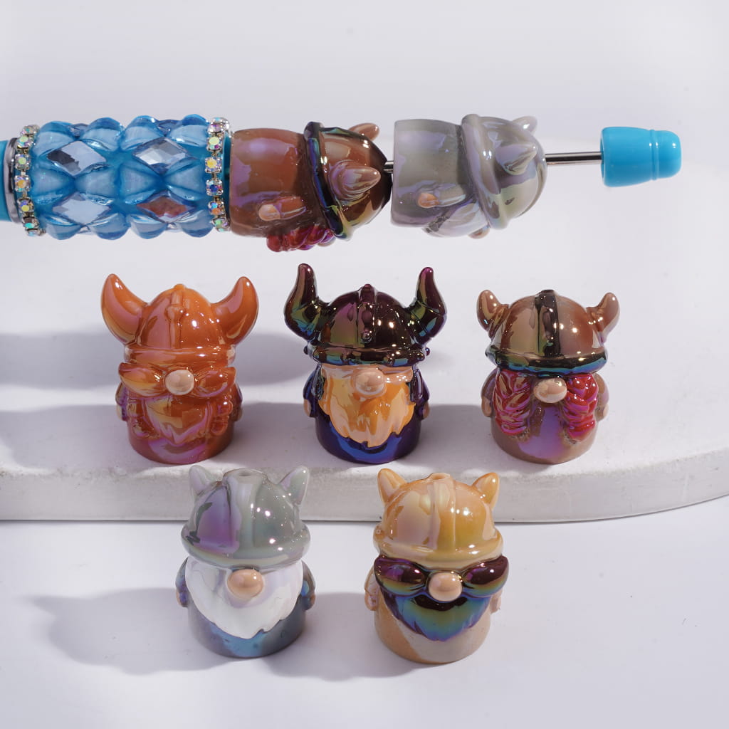UV Coated Gnome Warrior with Cow Horn Helmet Acrylic Beads Random Mix