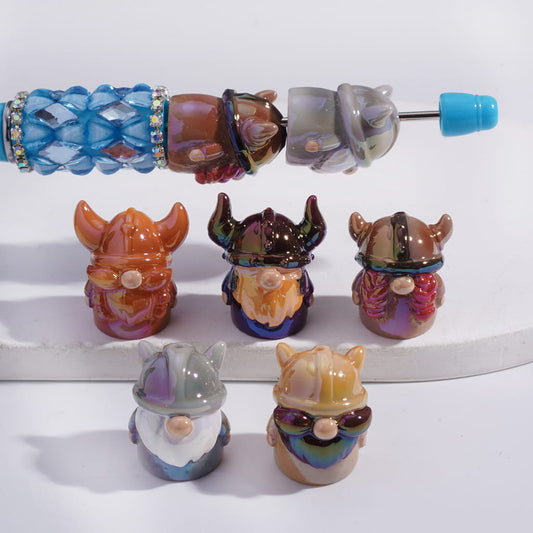 UV Coated Gnome Warrior with Cow Horn Helmet Acrylic Beads Random Mix