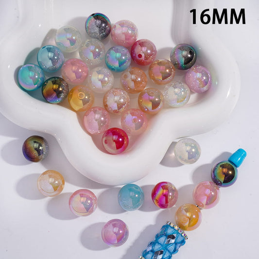 Double Color with Tiny Sparkle Foil Round Acrylic Beads for Bracelets 16MM, Random Mix