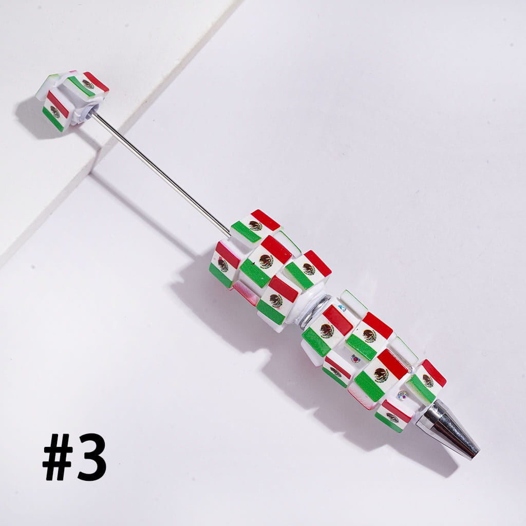 Beadable Clay Pens with Various Countries Flag and AB Rhinestones