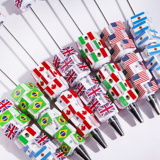 Country Flag Design National Flag Theme Beadable Clay Pens with AB Rhinestones