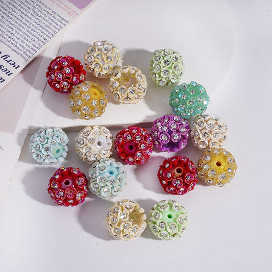 Clear Rhinestones Spring Theme Blooming Cherry Blossom Acrylic Beads, 20mm Random Mix