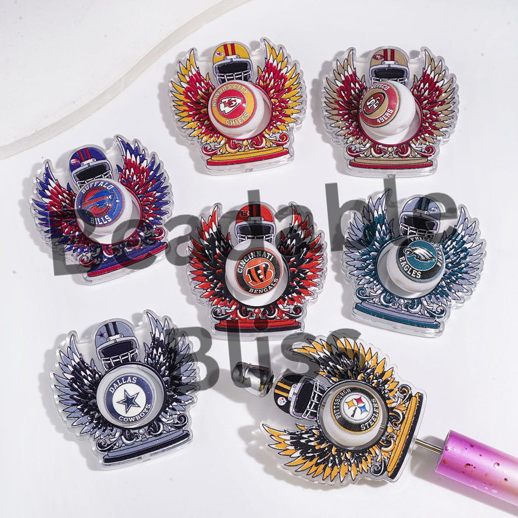Hollowed Wings with Helmet and American Football Round Beads Collection Set Acrylic Beads (Please Read the Description)