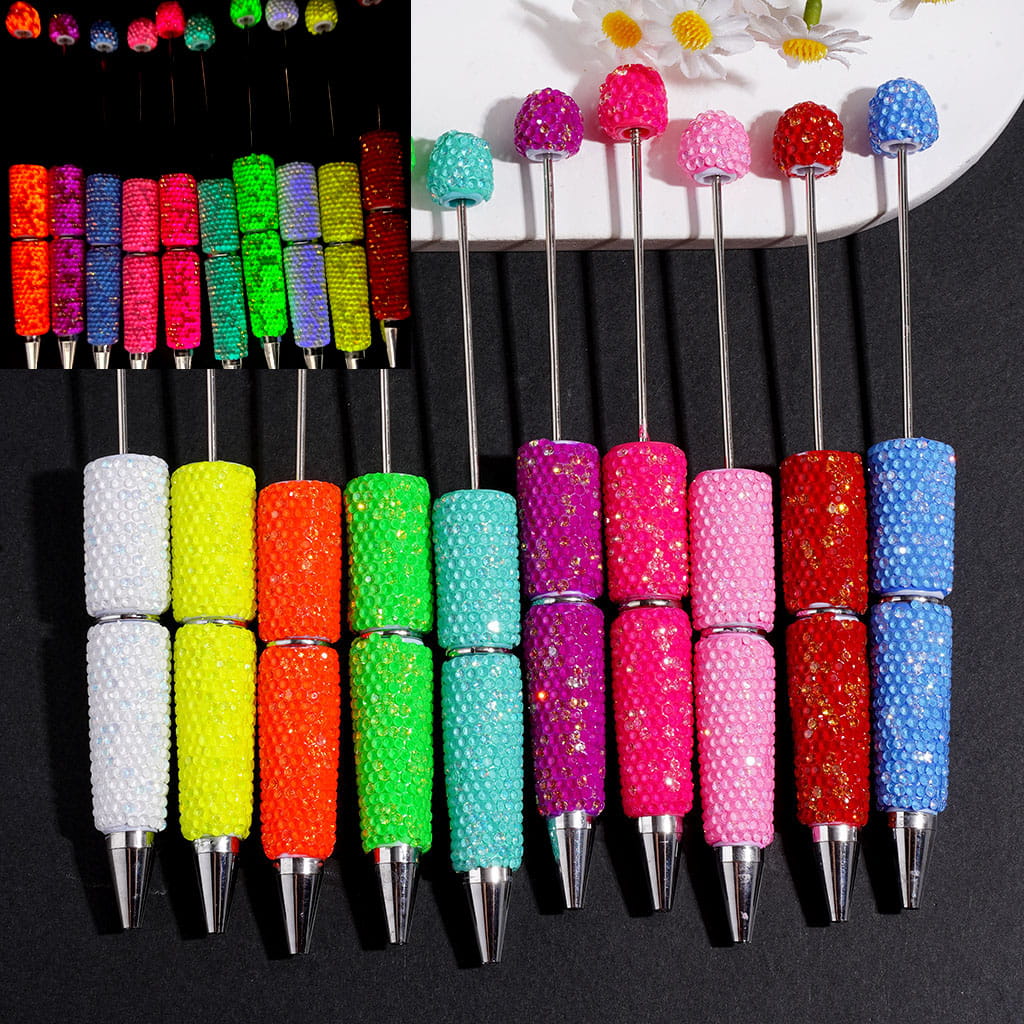 Beadable Clay Pens Luminous with Bling Bling Rhinestones Covering the Entire Pen, Fluorescence Color
