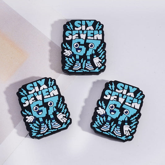 Blue White Lightning Patterns Silicone Focal Beads with Number "SIX SEVEN" 67