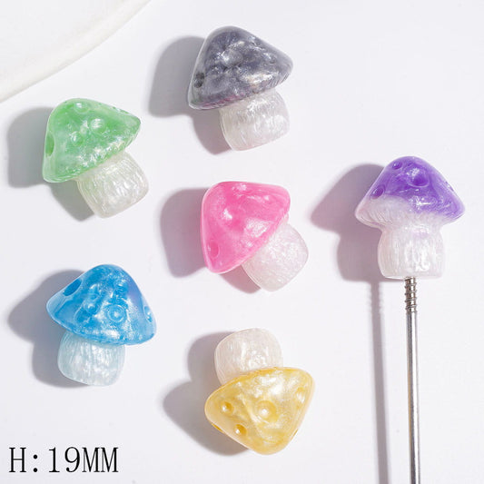 Adorable Glittery Mushroom-Shaped Acrylic Pen Toppers, 19MM, Half Through-Hole, Multi-Color Random Mix