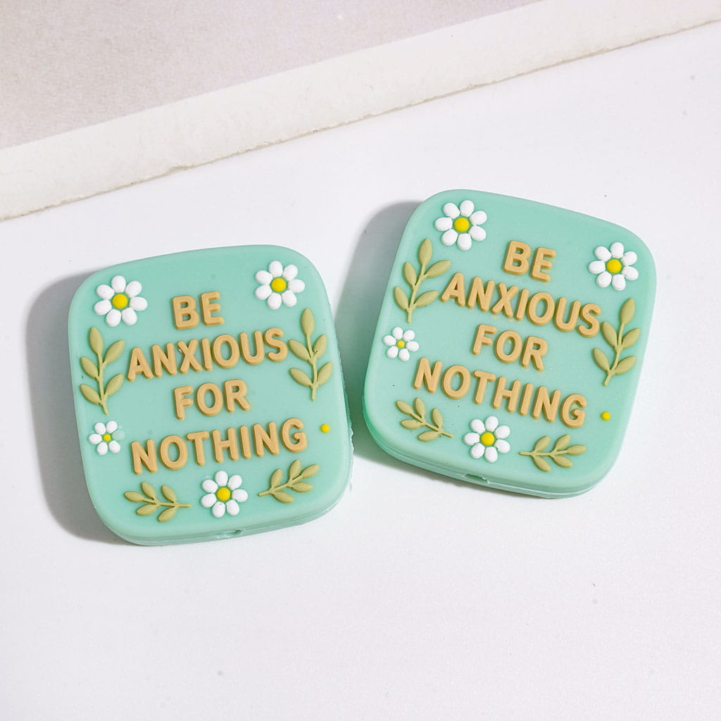 Motivational Message & Flower Design Flat Square, Rectangle, Star & Octagon Shape Silicone Focal Beads