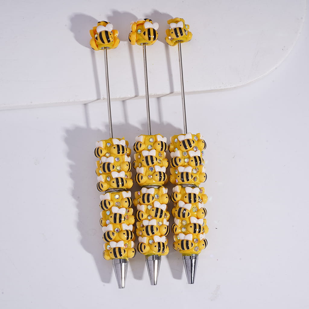 Yellow Honey Bee Beadable Clay Pen with AB Rhinestones