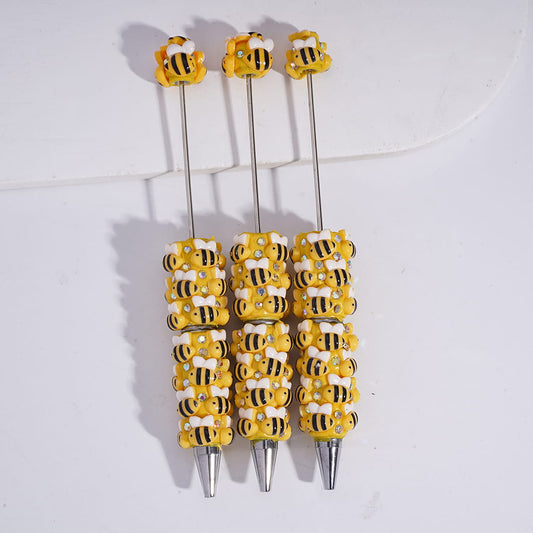 Yellow Honey Bee Beadable Clay Pen with AB Rhinestones
