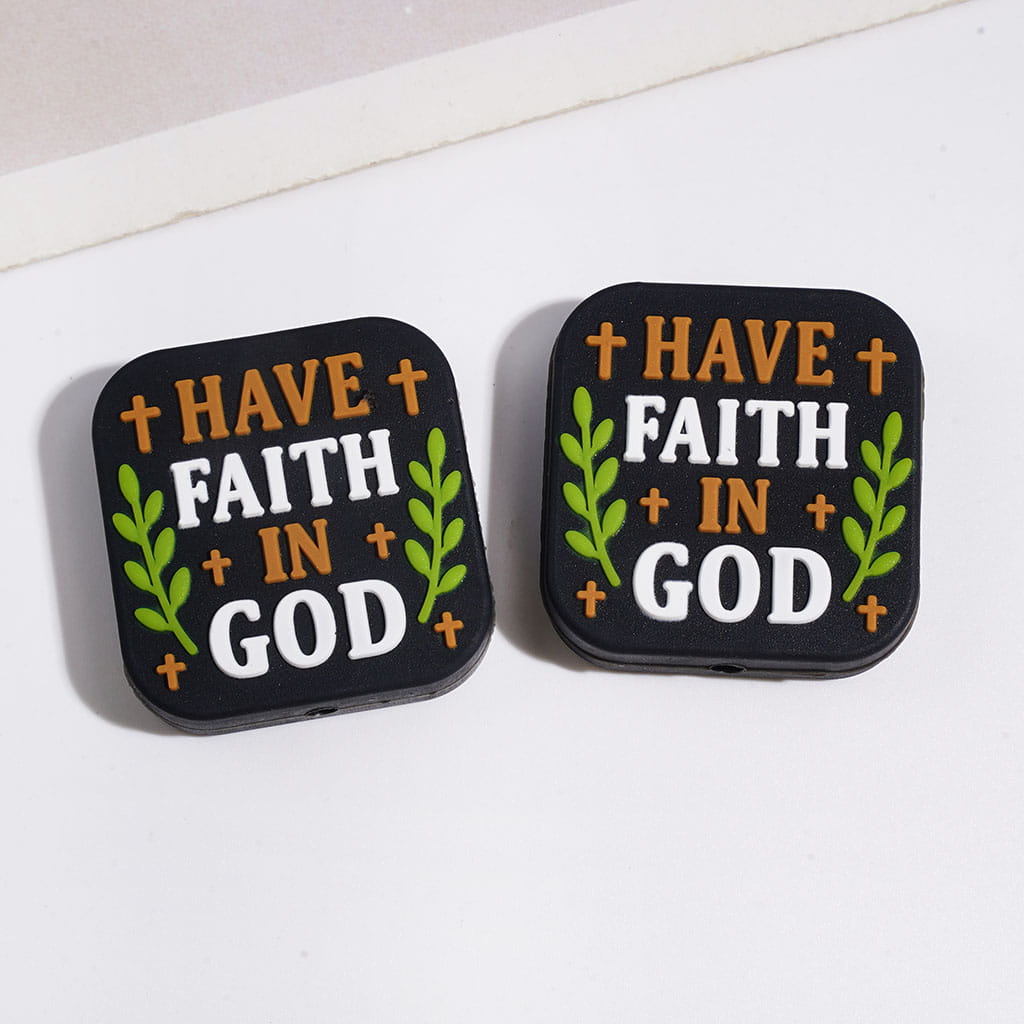 Motivational Message & Flower Design Flat Square, Rectangle, Star & Octagon Shape Silicone Focal Beads