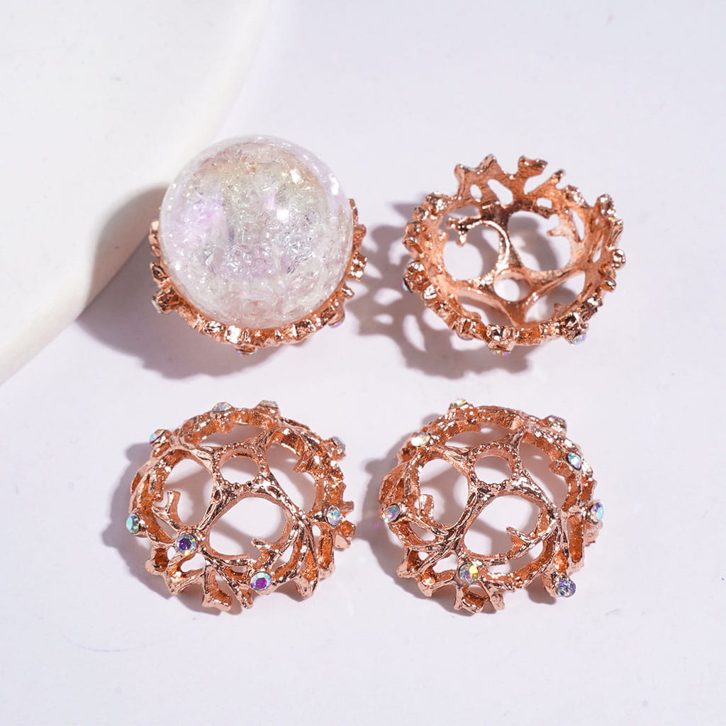 Tree Branch Nest Bead Cages with AB Rhinestones, Alloy Bead Cap, Multicolor (They Fit 16MM Beads)