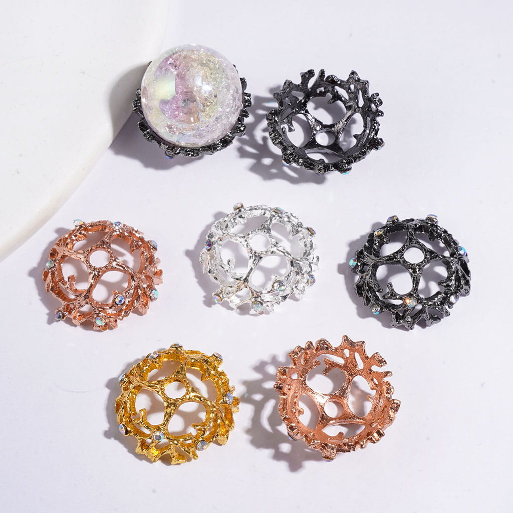 Tree Branch Nest Bead Cages with AB Rhinestones, Alloy Bead Cap, Multicolor (They Fit 16MM Beads)