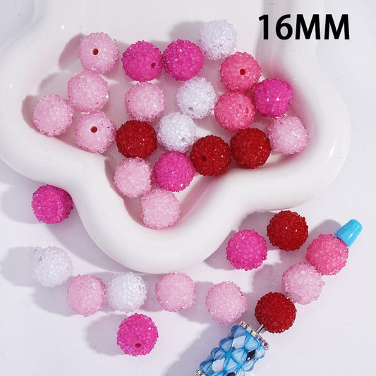 Pink Sparkle Cone Rhinestone Round Sugar Acrylic Beads 16MM, Random Mix