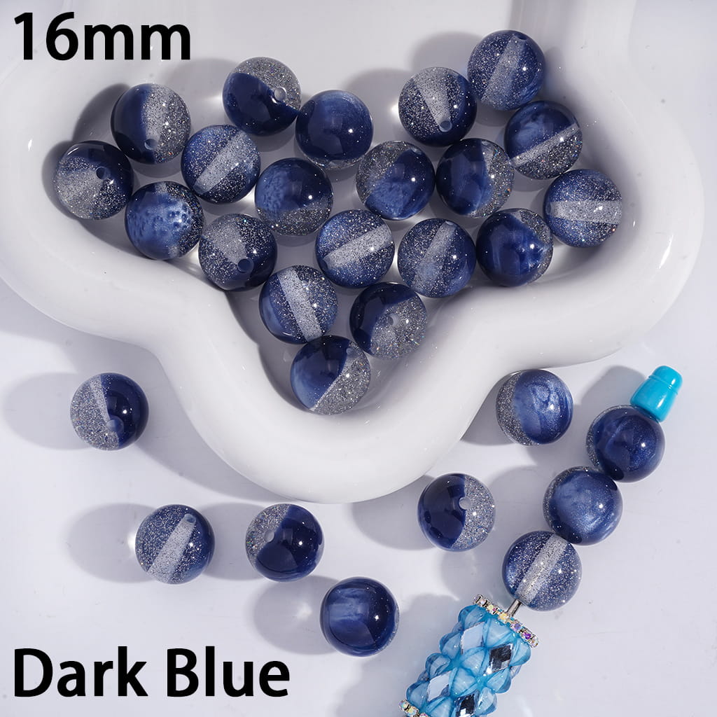 Multi-Color Cat Eye Style Acrylic Beads with Silver Glitter Inside, 16MM