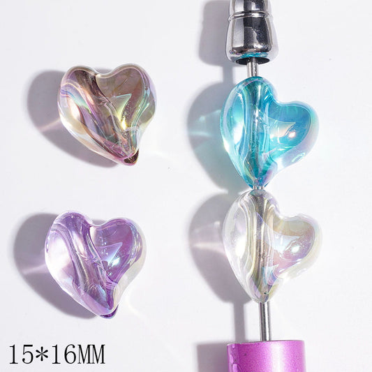 UV-Finished Assorted Colorful Heart-Shaped Clear Acrylic Beads, 15*16MM, Multicolor, Random Mix