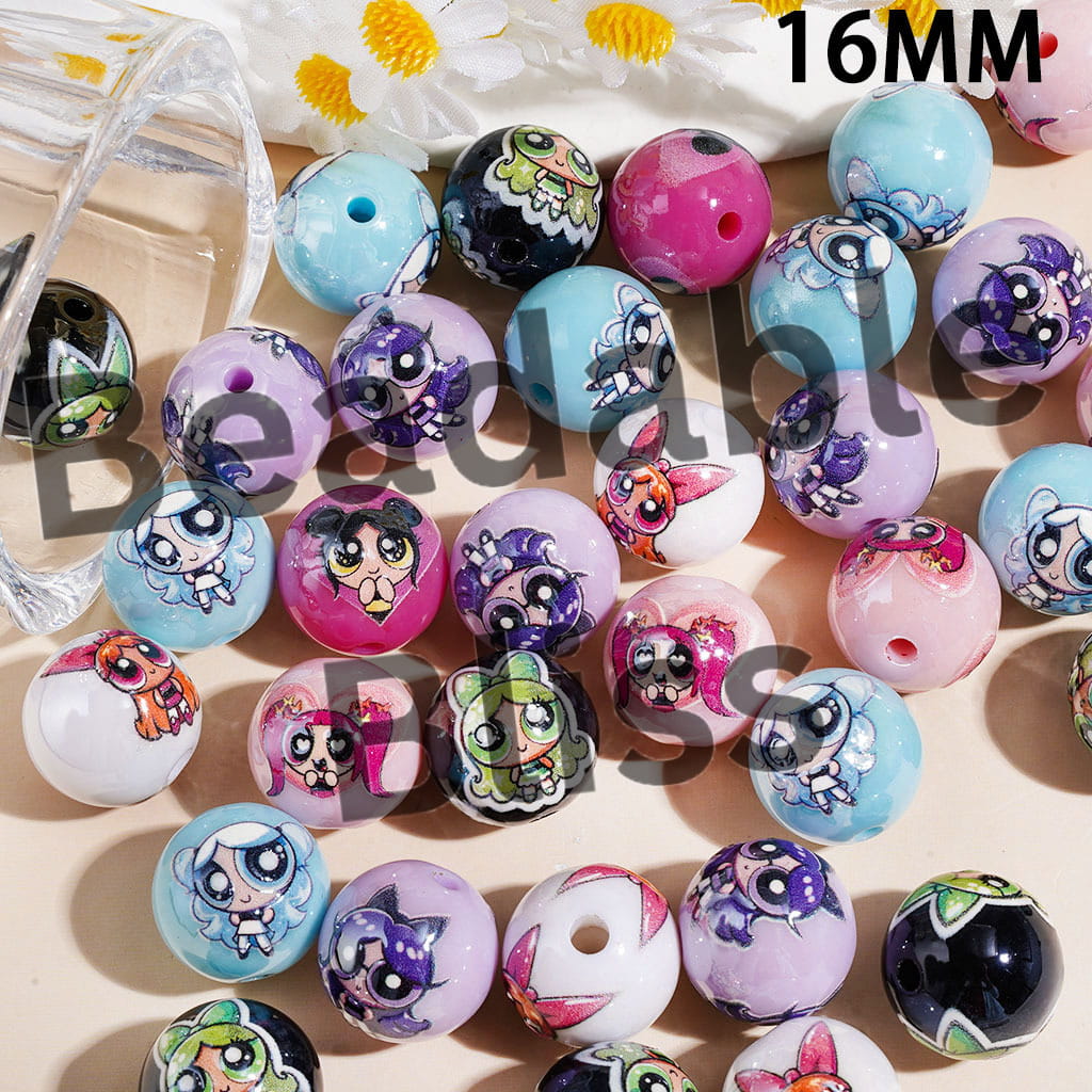 Acrylic Beads for Bracelets Brave Police Girl Character Series, 16MM, Random Mix Multi Colors