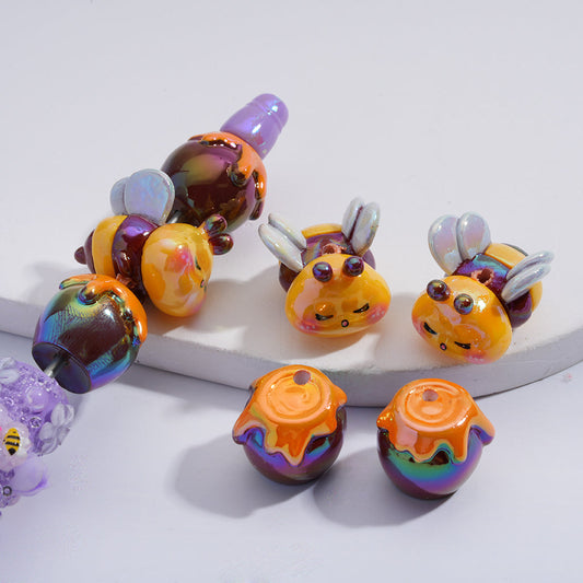 Bee & Honey Pot Design UV Coated Acrylic Beads Random Mix
