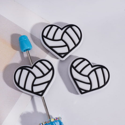 Volleyball Texture Sports Style Heart Shape Silicone Focal Beads