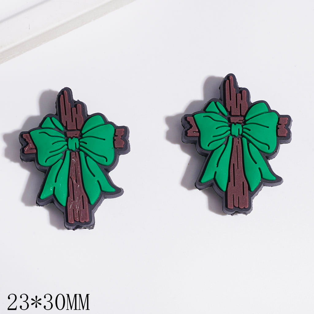 Silicone Focal Beads Brown Wooden Cross with Bowtie, 23*30MM, Multi-Color