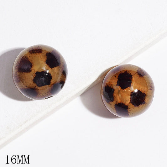 Wild Leopard Print Pattern Light Brown Round Acrylic Beads for DIY Bracelets, 16MM