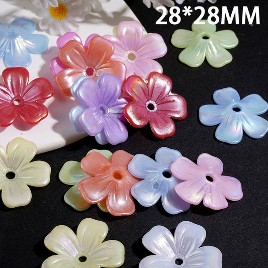 UV Coated Five-Petal Flower Acrylic Bead Caps, 28×28MM, Macaron Color Bead Cages Random Mix