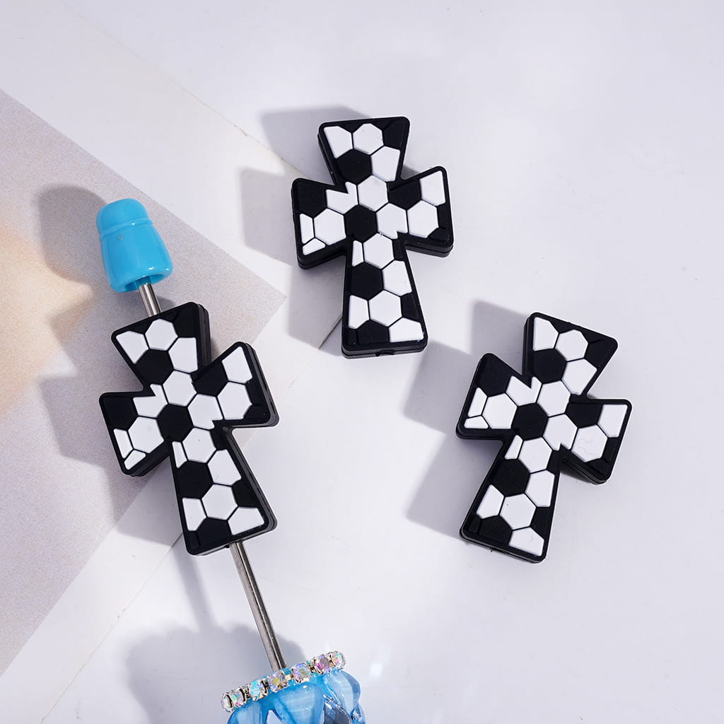 JESUS Cross with Sports Ball Textures Silicone Focal Beads