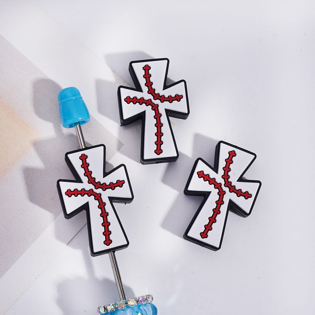 JESUS Cross with Sports Ball Textures Silicone Focal Beads