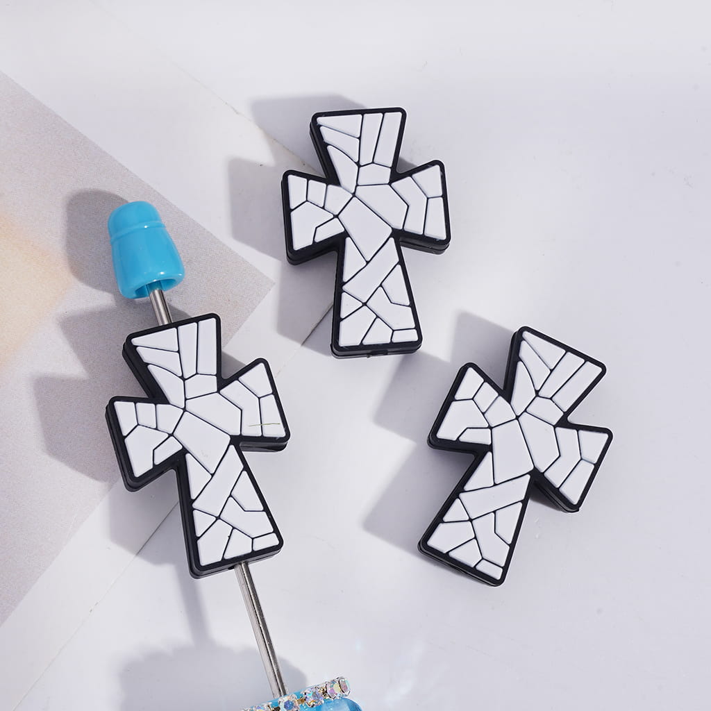 JESUS Cross with Sports Ball Textures Silicone Focal Beads