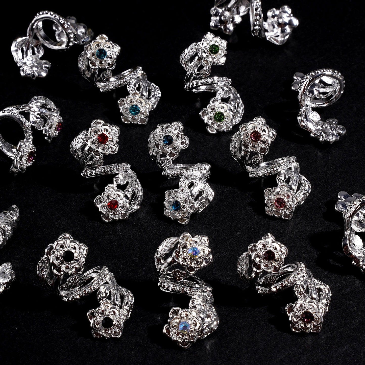 Trendy Twisted Spiral Alloy Beads w Flowers Vines and Rhinestones, Jewelry Accessories, Random Mix