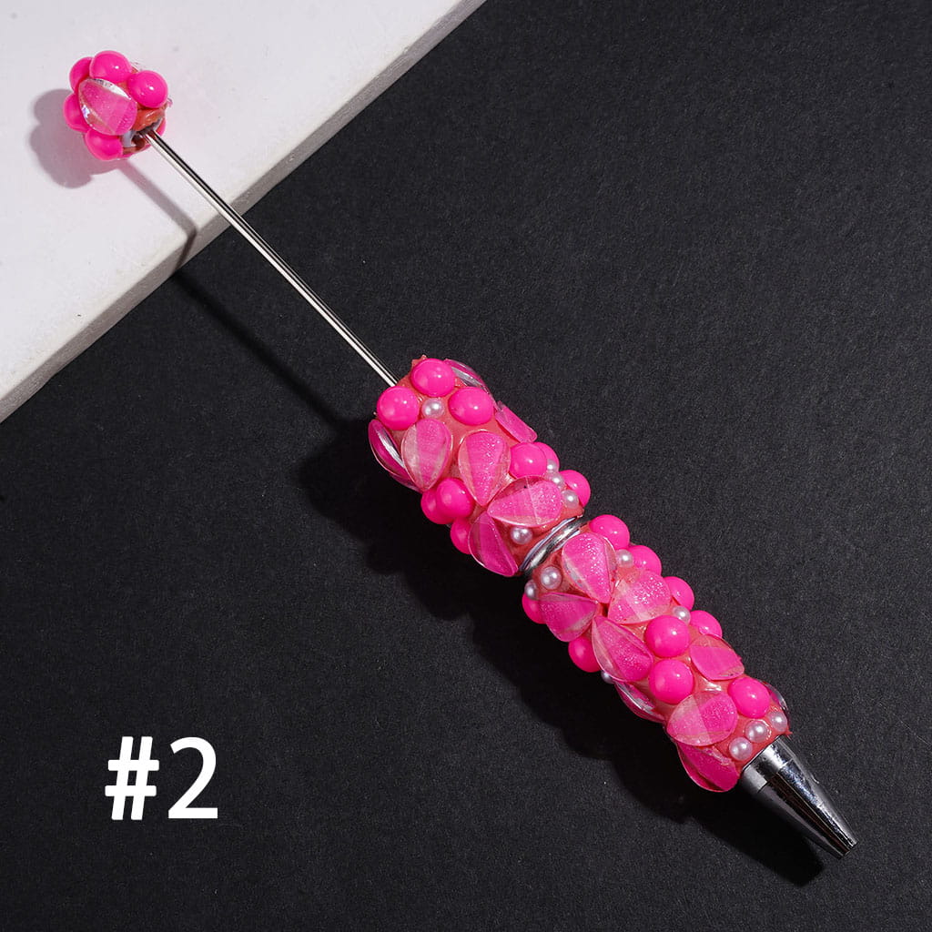 Beadable Clay Pens with Shiny White Pearl Petal Semi-Sphere, Neon Colors