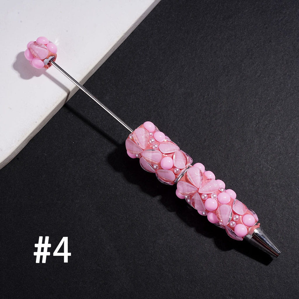 Beadable Clay Pens with Shiny White Pearl Petal Semi-Sphere, Neon Colors