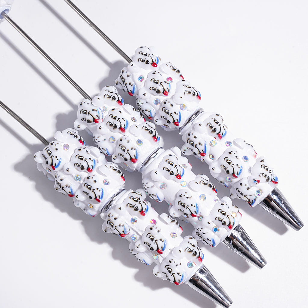 Smiling Dalmatian Dog with Blue Collar & Sparkling AB Rhinestones Beadable Clay Pens