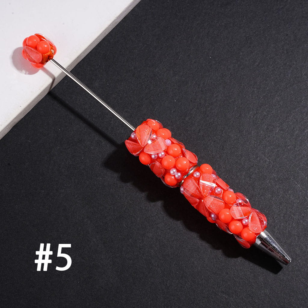Beadable Clay Pens with Shiny White Pearl Petal Semi-Sphere, Neon Colors
