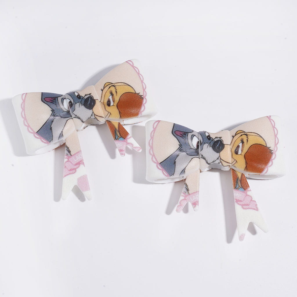 Iconic Romantic Moment Two Kissing Puppies UV-Printed Soft Bowtie Shape Silicone Focal Beads, 53*59MM