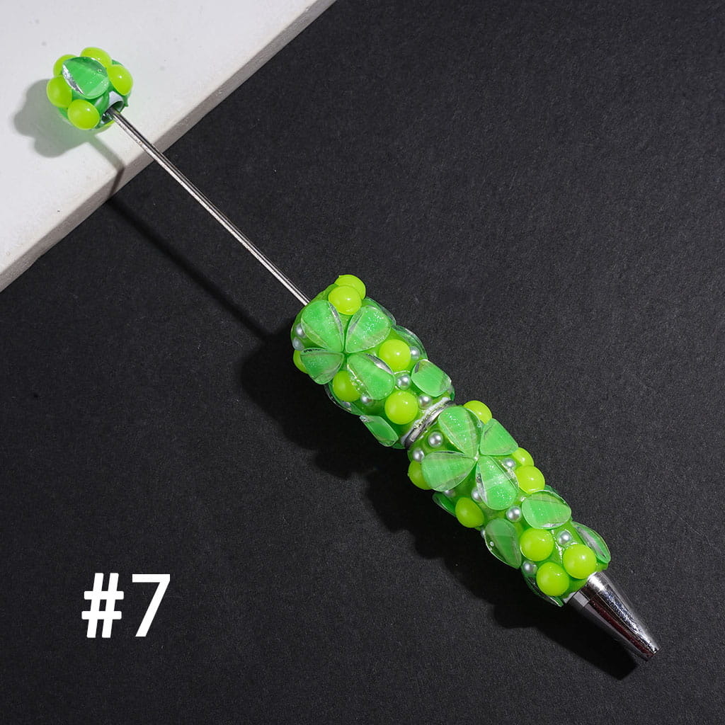 Beadable Clay Pens with Shiny White Pearl Petal Semi-Sphere, Neon Colors