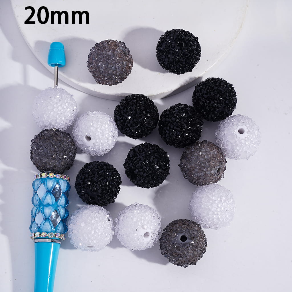 Black, White & Gray Sugar Acrylic Beads with Shiny Cone Rhinestones 20MM Random Mix