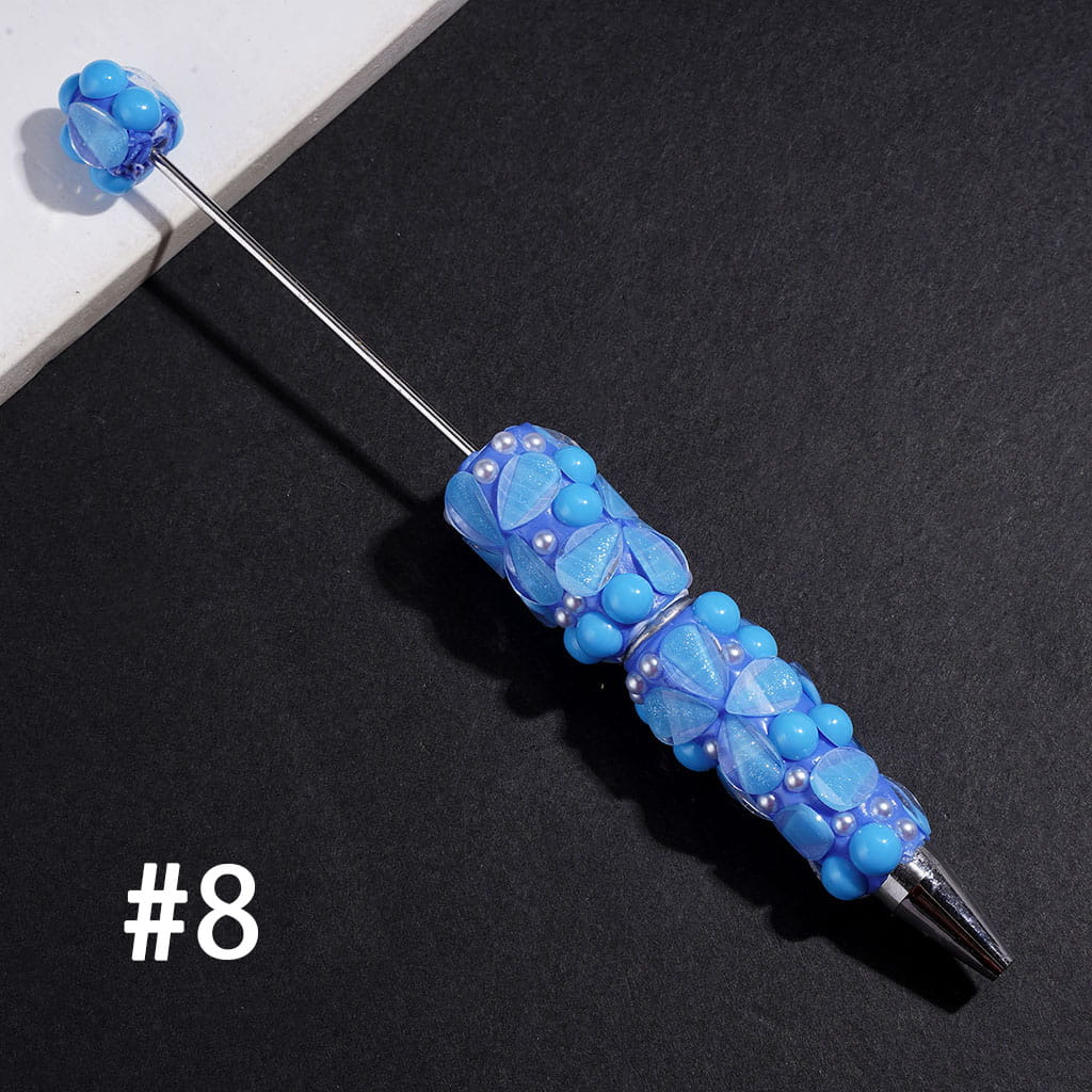Beadable Clay Pens with Shiny White Pearl Petal Semi-Sphere, Neon Colors
