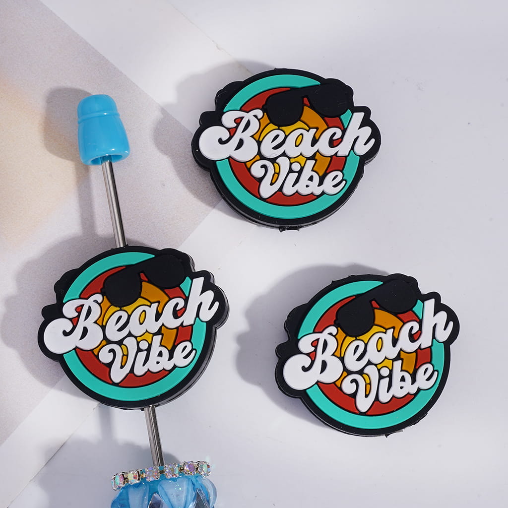 Summer Design with Text "Beach Vibe" and Sunglasses Silicone Focal Beads