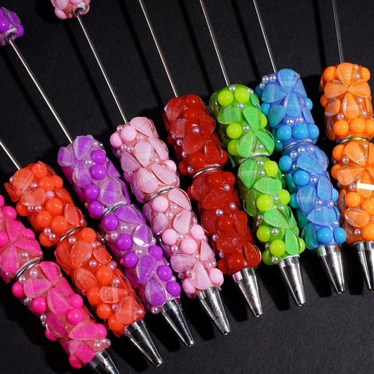 Featuring Glossy Flower Petals, White Pearl Accents & Neon Semi-Spheres Beadable Clay Pens