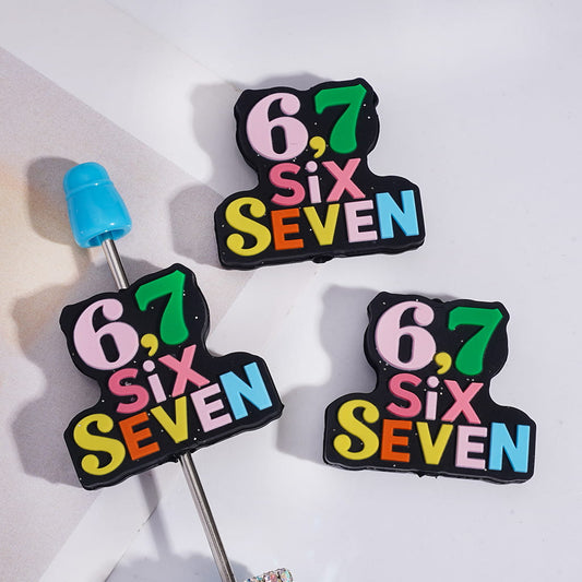 Bold Text Design “SIX SEVEN” Number 67 Silicone Focal Beads