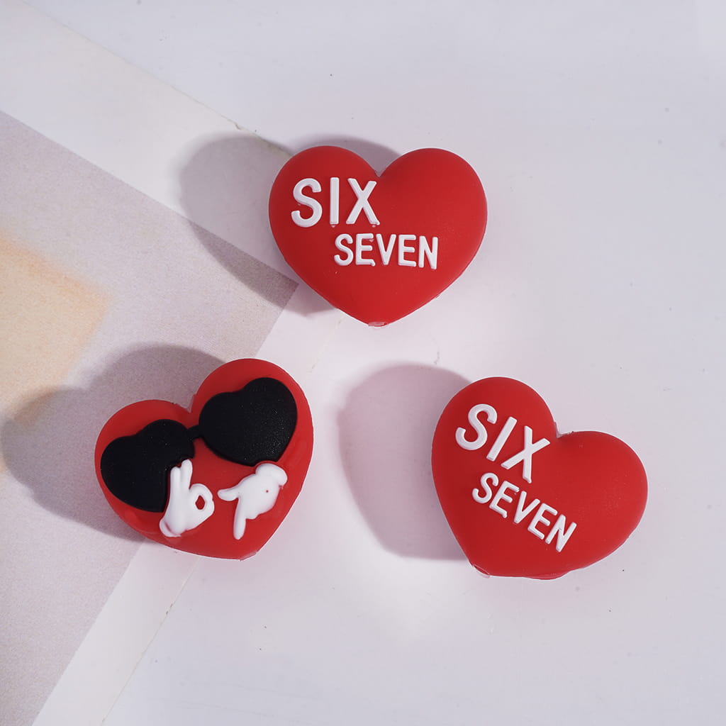 3D Animal Gnome Heart Shape Silicone Focal Beads with Number 67